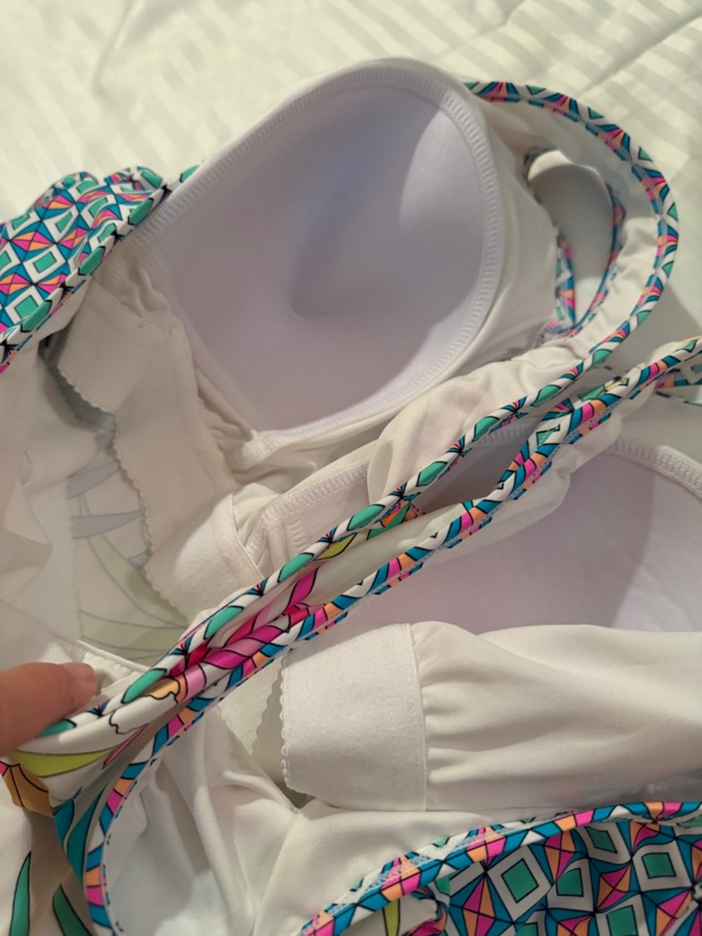 Beach House Turquoise and White Swim Top with Geometric Accent - Picture 10 of 14